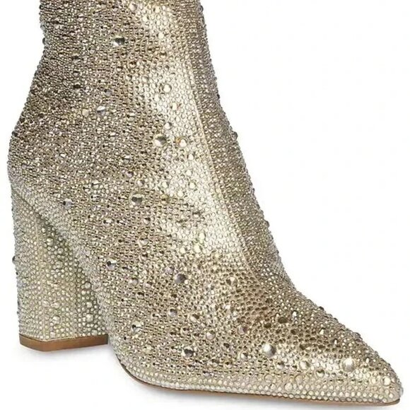 Betsey Johnson Cady Rhinestone Embellished Booties Light Gold Size 10M MSRP $119 - Picture 1 of 6